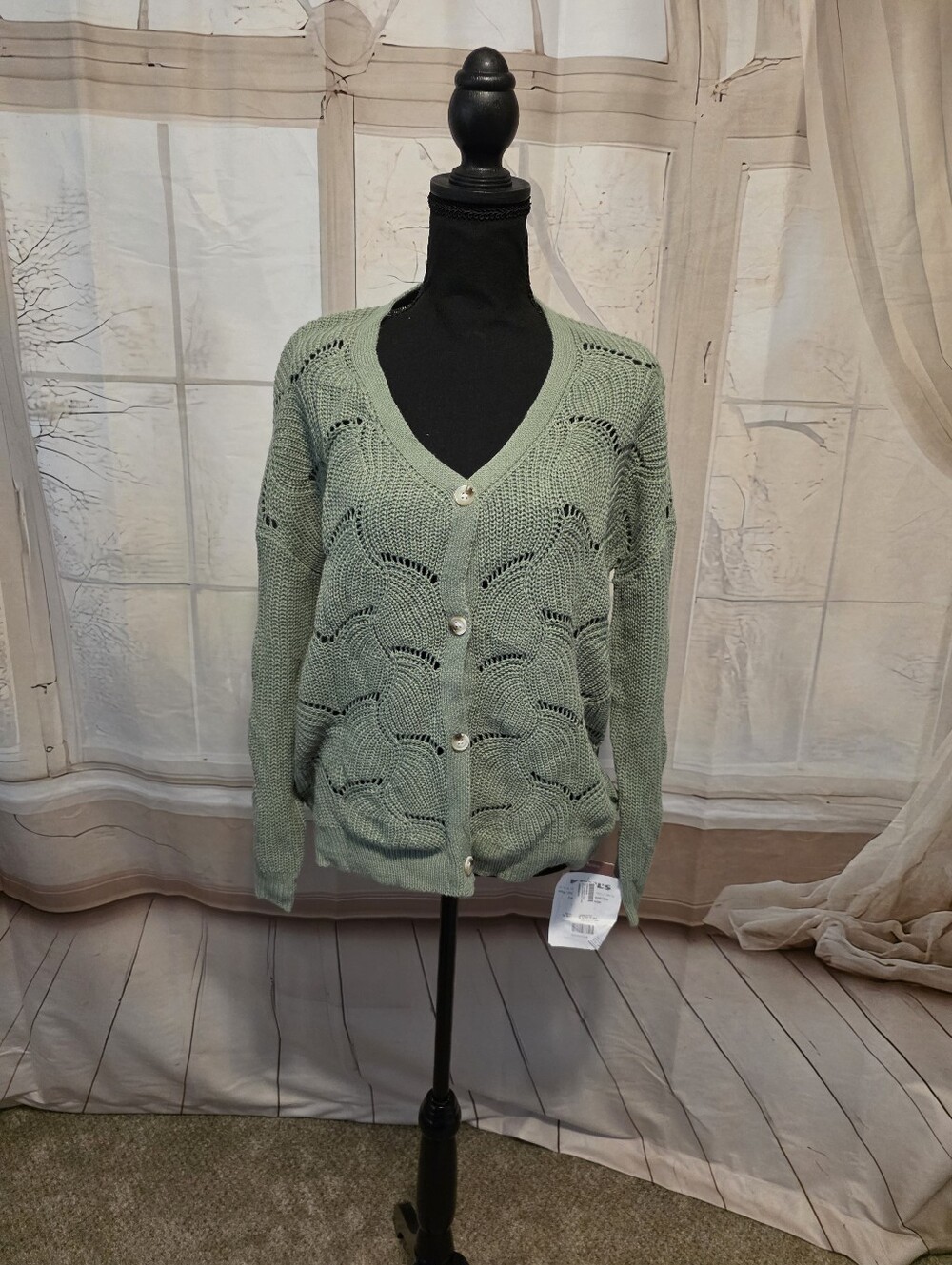 Light Green V-Neck Button Cardigan Sweater - Women